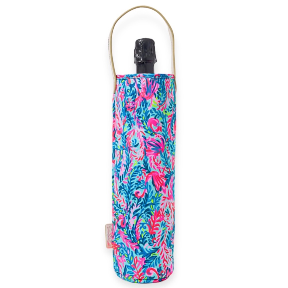 LILLY PULITZER Insulted Wine Bag Surf Blue Flim Flam Neoprene Gold Handle NWT
